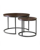 Lot de 2 tables basses Lenny gigognes rondes coloris bois foncé et noir - L.70 cm