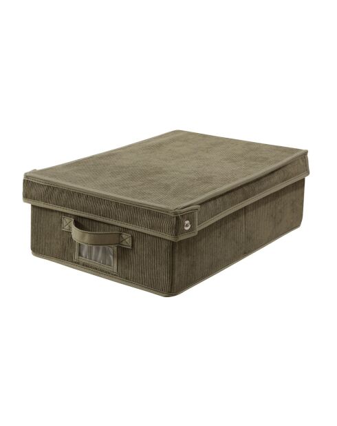 Boîte rangement Kaki avec couvercle en velours côtelé - L.31.5 cm