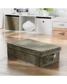 Boîte rangement Kaki avec couvercle en velours côtelé - L.31.5 cm