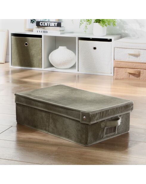Boîte rangement Kaki avec couvercle en velours côtelé - L.31.5 cm