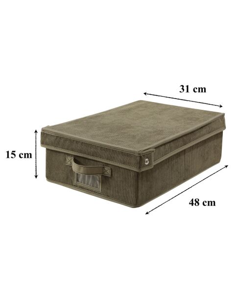 Boîte rangement Kaki avec couvercle en velours côtelé - L.31.5 cm