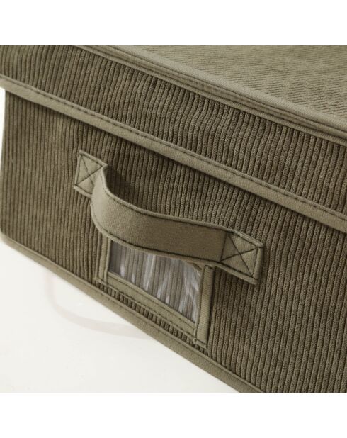 Boîte rangement Kaki avec couvercle en velours côtelé - L.31.5 cm