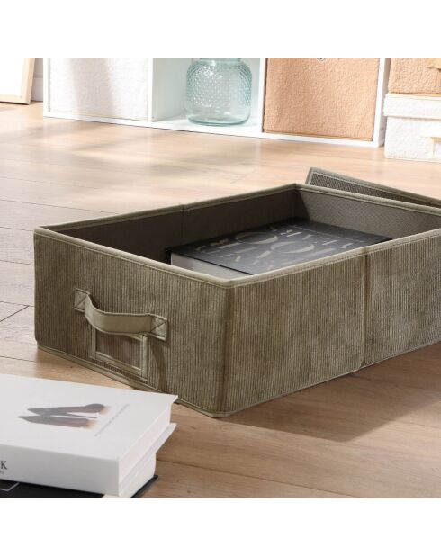Boîte rangement Kaki avec couvercle en velours côtelé - L.31.5 cm