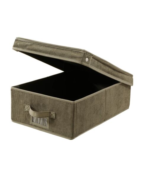 Boîte rangement Kaki avec couvercle en velours côtelé - L.31.5 cm