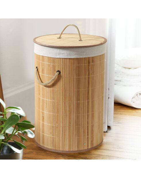 Panier à linge Ysa rond en bambou 60 L - H.50 cm