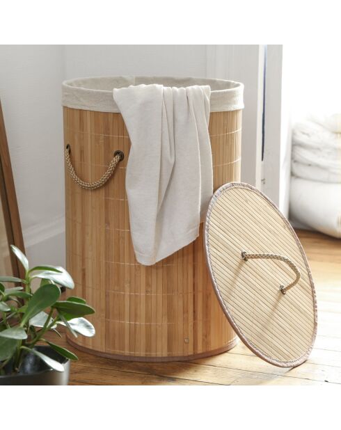 Panier à linge Ysa rond en bambou 60 L - H.50 cm