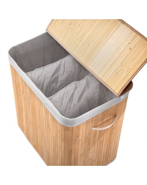 Panier à linge Ysa 150 L en bambou 3 compartiments - H.60 cm