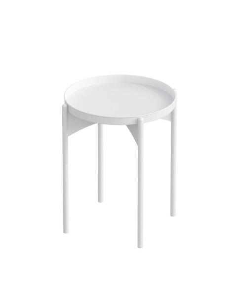 Bout de canapé Cole avec plateau rond en métal blanc - H.57 cm