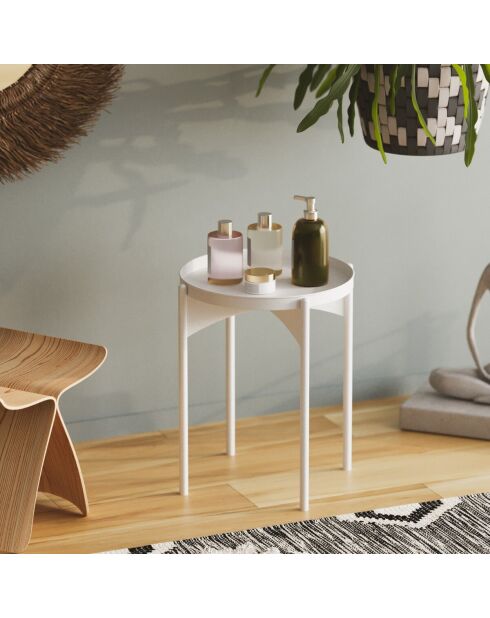 Bout de canapé Cole avec plateau rond en métal blanc - H.57 cm