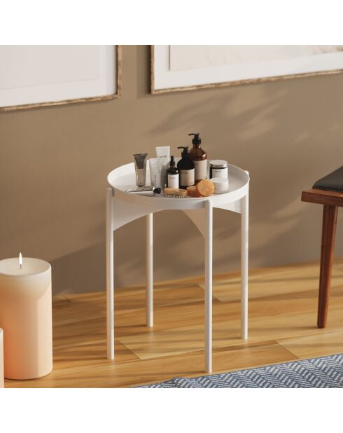 Bout de canapé Cole avec plateau rond en métal blanc - H.57 cm