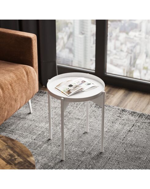 Bout de canapé Cole avec plateau rond en métal blanc - H.57 cm