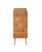 Cómoda Ava con 5 cajones con frentes laminados con decoración de madera marrón claro, H.100 cm