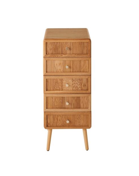 Cómoda Ava con 5 cajones con frentes laminados con decoración de madera marrón claro, H.100 cm