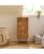 Cómoda Ava con 5 cajones con frentes laminados con decoración de madera marrón claro, H.100 cm