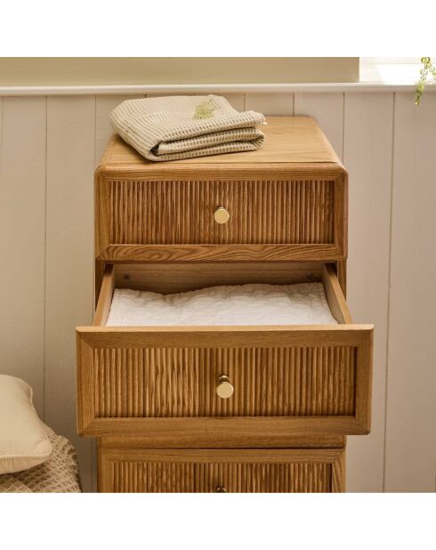 Cómoda Ava con 5 cajones con frentes laminados con decoración de madera marrón claro, H.100 cm