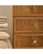 Cómoda Ava con 5 cajones con frentes laminados con decoración de madera marrón claro, H.100 cm