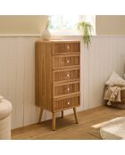 Cómoda Ava con 5 cajones con frentes laminados con decoración de madera marrón claro, H.100 cm