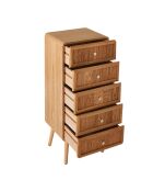 Cómoda Ava con 5 cajones con frentes laminados con decoración de madera marrón claro, H.100 cm