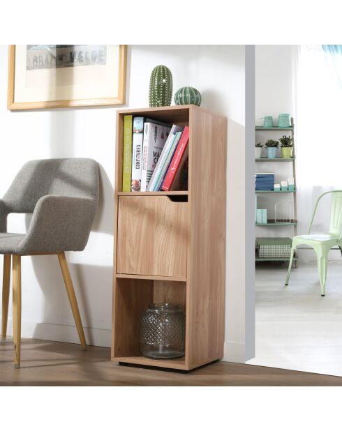 Armario Modu de 3 compartimentos con puerta decorativa de madera marrón claro