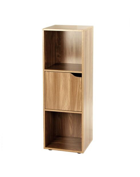 Armario Modu de 3 compartimentos con puerta decorativa de madera marrón claro
