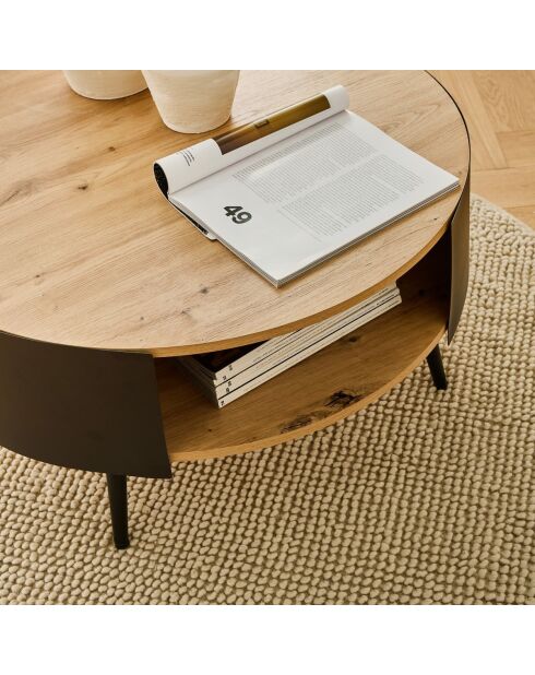 Table basse Eklo ronde 2 niveaux flancs métal noir - D.80 cm