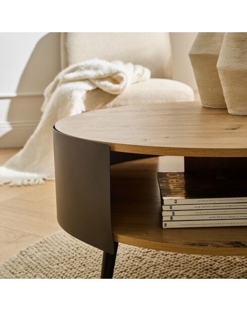 Table basse Eklo ronde 2 niveaux flancs métal noir - D.80 cm