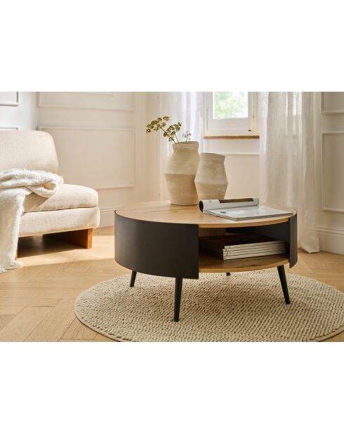 Table basse Eklo ronde 2 niveaux flancs métal noir - D.80 cm
