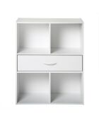 Estante de almacenamiento de 4 compartimentos con un cajón blanco