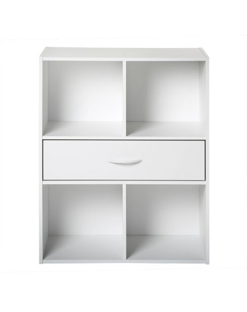 Estante de almacenamiento de 4 compartimentos con un cajón blanco