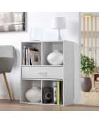 Estante de almacenamiento de 4 compartimentos con un cajón blanco