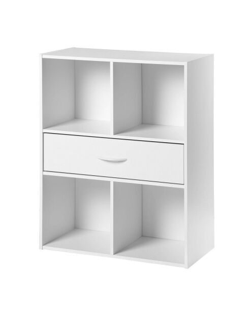 Estante de almacenamiento de 4 compartimentos con un cajón blanco