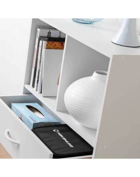 Estante de almacenamiento de 4 compartimentos con un cajón blanco