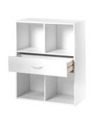 Estante de almacenamiento de 4 compartimentos con un cajón blanco