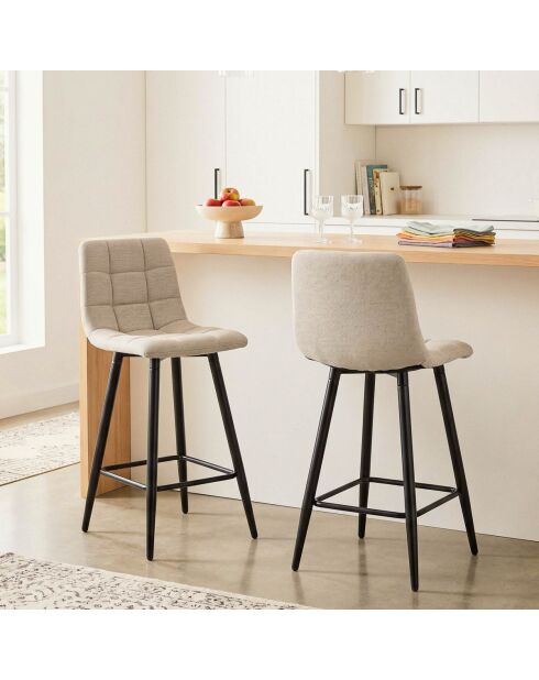 Tabourets Sia rembourrés en tissu chiné beiges, lot de 2 - H.94 cm