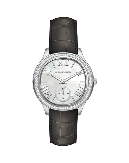 Montre Sage MK4821 en acier grise, bracelet en cuir noir