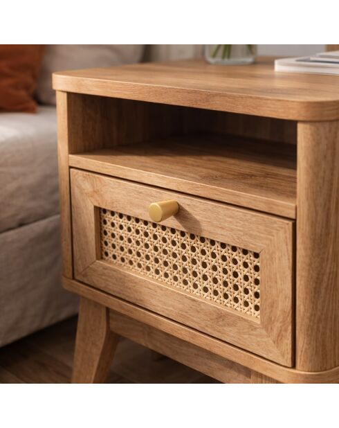 Chevet Palmo 1 tiroir façade rotin et 1 niche - L.39 cm