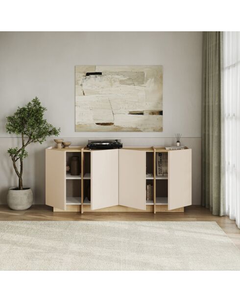 Credenza a 4 ante in onice con decoro in cachemire e rovere - L.180 cm