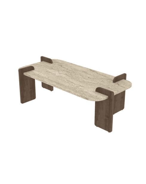 Table basse Elia rectangulaire avec bords arrondis coloris bois clair et bois foncé - L.120 cm