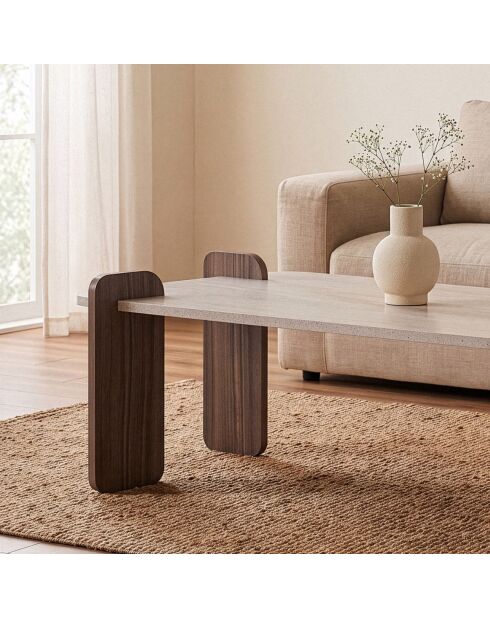 Table basse Elia rectangulaire avec bords arrondis coloris bois clair et bois foncé - L.120 cm