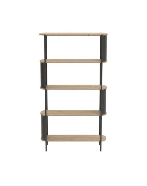 Estante alto Eklo de 5 niveles con efecto madera y laterales de metal negro, H.174 cm