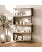 Estante alto Eklo de 5 niveles con efecto madera y laterales de metal negro, H.174 cm