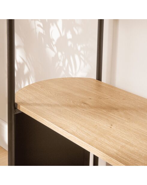 Estante alto Eklo de 5 niveles con efecto madera y laterales de metal negro, H.174 cm