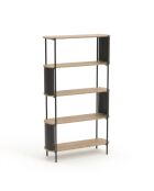 Estante alto Eklo de 5 niveles con efecto madera y laterales de metal negro, H.174 cm
