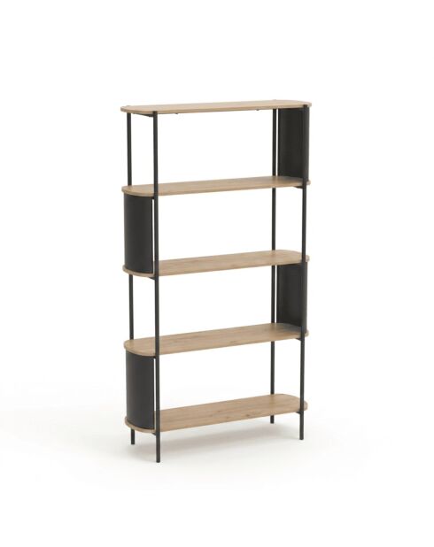 Estante alto Eklo de 5 niveles con efecto madera y laterales de metal negro, H.174 cm