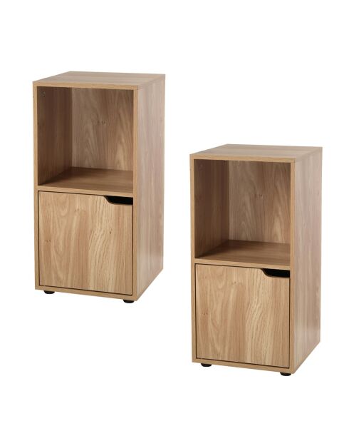 Lot de 2 tables de chevet Modu 2 cases décor bois 1 porte