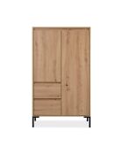 Aparador alto Plock con 2 puertas, 2 cajones y 2 estantes en colores madera marrón claro y negro, H.139 cm