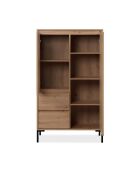 Aparador alto Plock con 2 puertas, 2 cajones y 2 estantes en colores madera marrón claro y negro, H.139 cm