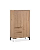 Aparador alto Plock con 2 puertas, 2 cajones y 2 estantes en colores madera marrón claro y negro, H.139 cm