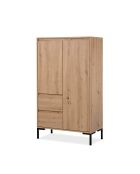 Aparador alto Plock con 2 puertas, 2 cajones y 2 estantes en colores madera marrón claro y negro, H.139 cm