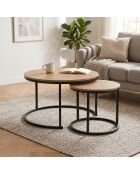 Lot de 2 tables basses Lenny gigognes rondes coloris bois clair et noir - L.70 cm